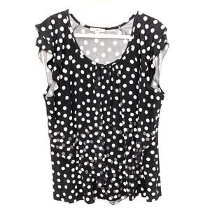 Roz & Ali Womens 3X Top Tank Sleeveless Flutter Polka Dot Plus Size Navy Blue